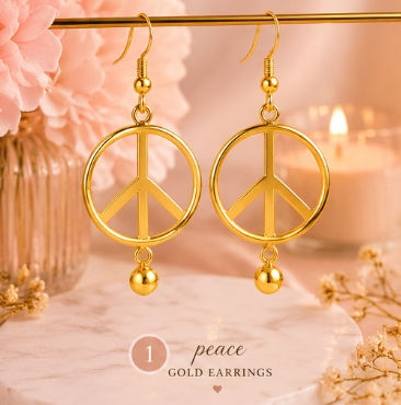 Thumbnail: Gold Tone Peace Symbol Hoop Earrings - product image 3