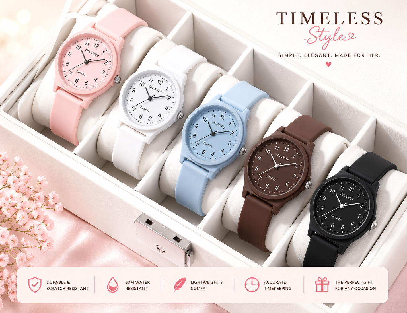 Women’s Minimalist Silicone Quartz Watch – Lightweight Everyday Style – 5 Colour
