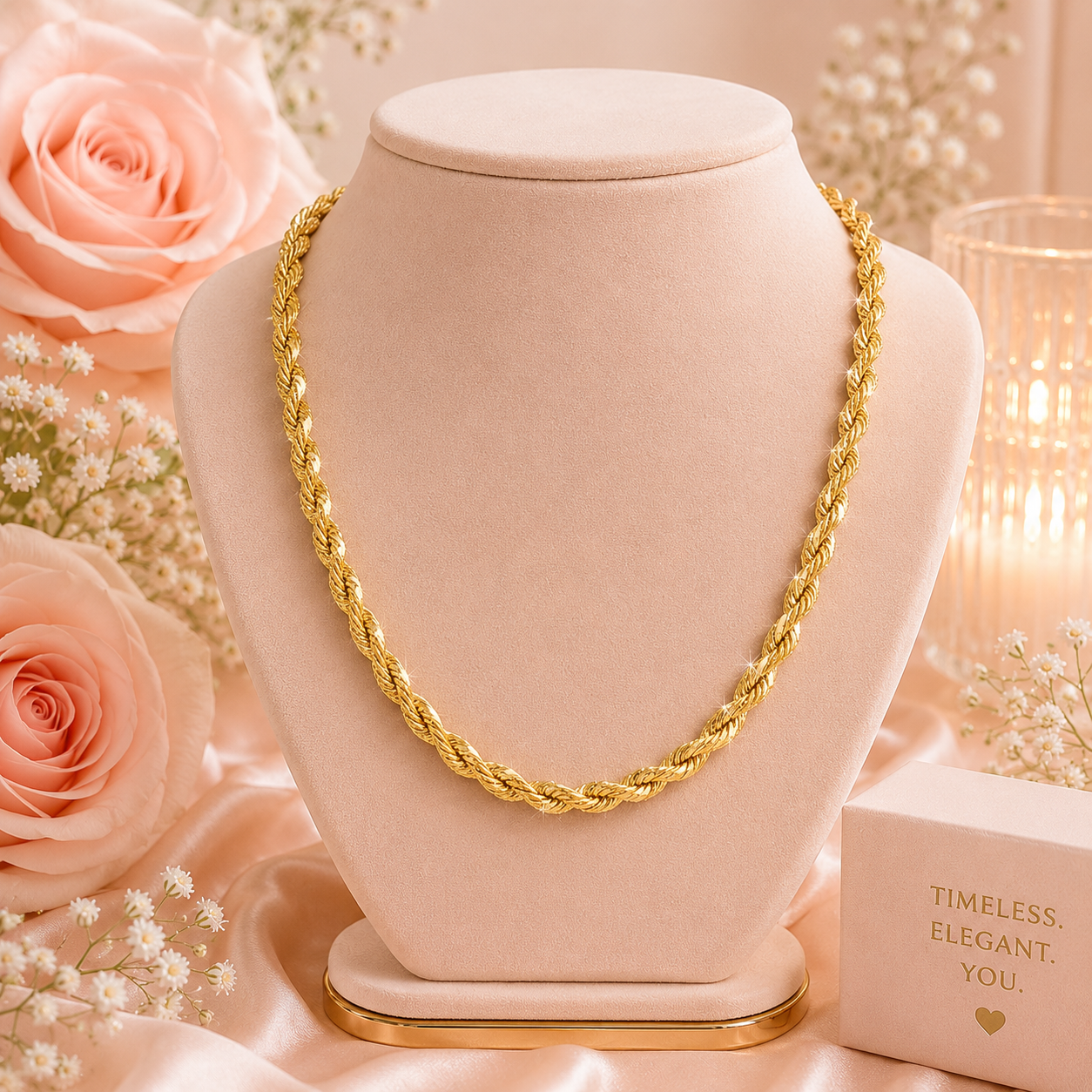 Gold tone rope chain necklace