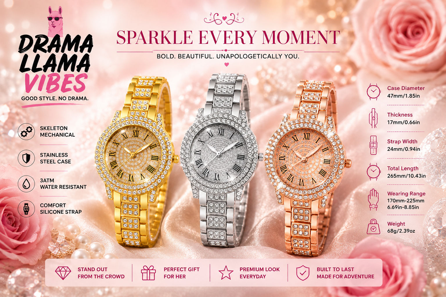 Women’s Sparkle Statement Watch – Crystal-Style Bracelet Watch