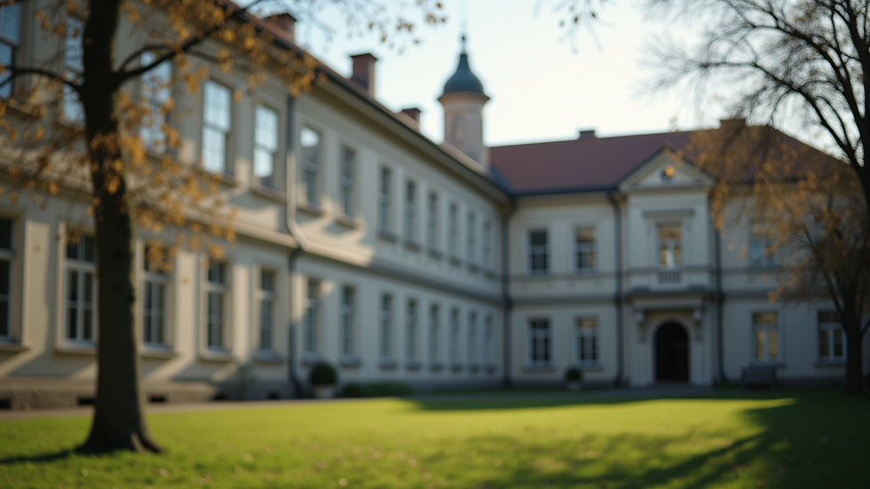 Close-up of a university building with architectural details