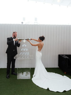 The Refinery | Brisbane Wedding | Bubble Over Champagne Tower | Timeless Glasses | Clear Stand