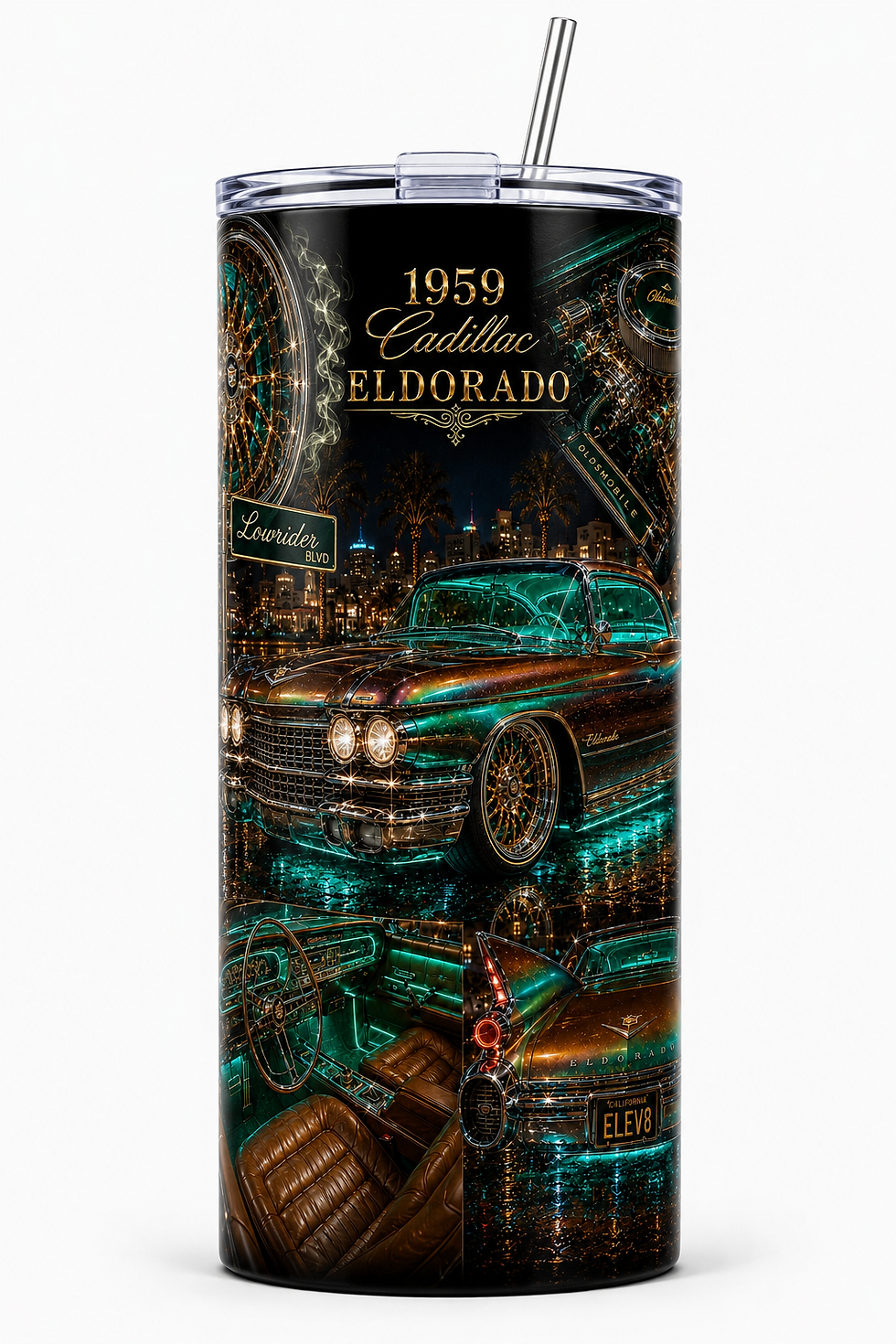 Thumbnail: 1959 Cadillac Eldorado Bronze and Teal 20 oz resin-finished tumbler by ELEV8ED CREATIONS