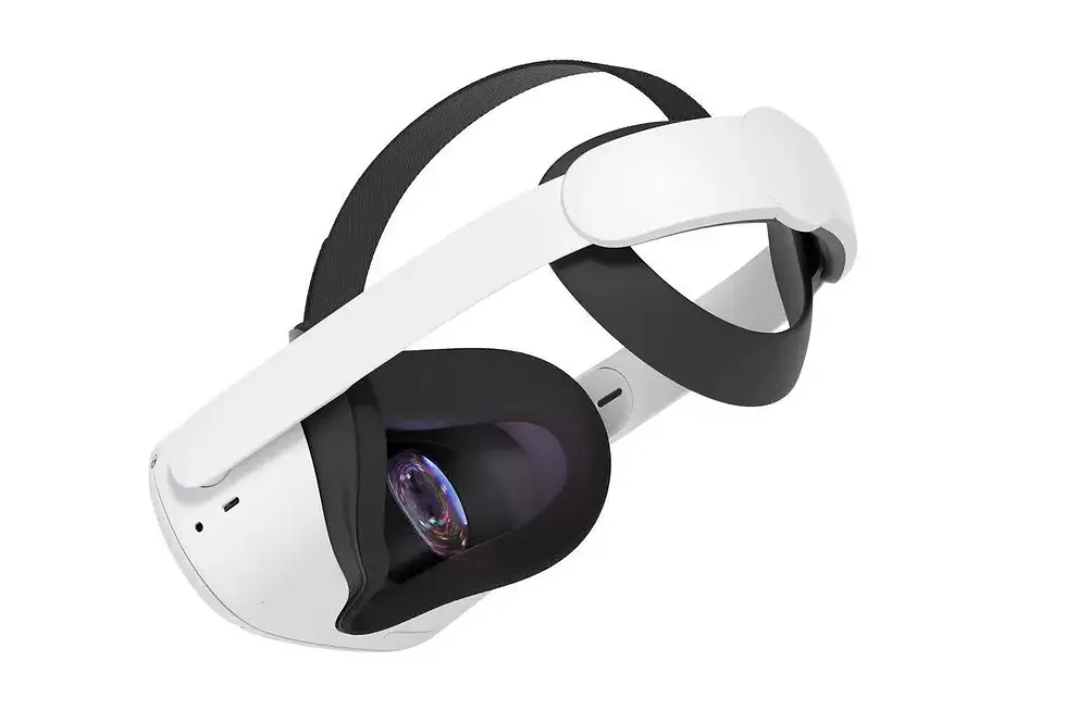 White and black VR headset on white background, ready to use.
