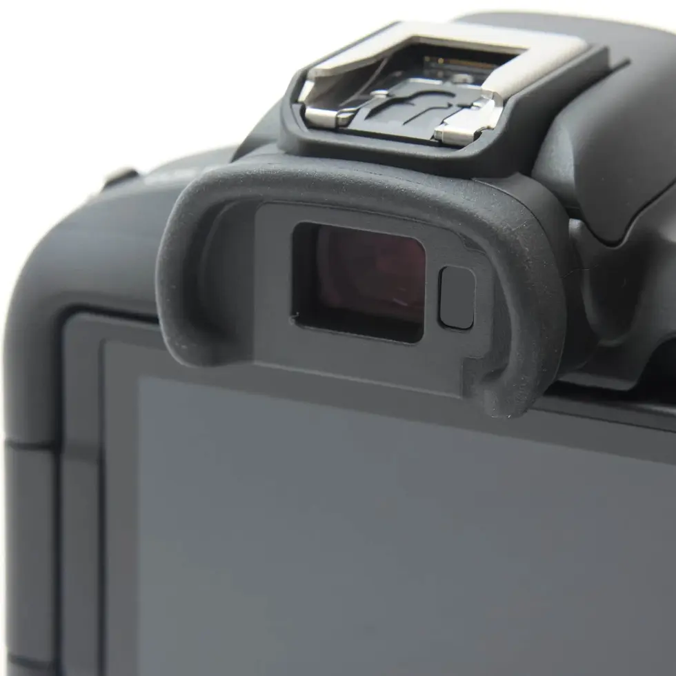 Close-up of a camera's viewfinder and screen, detail shot