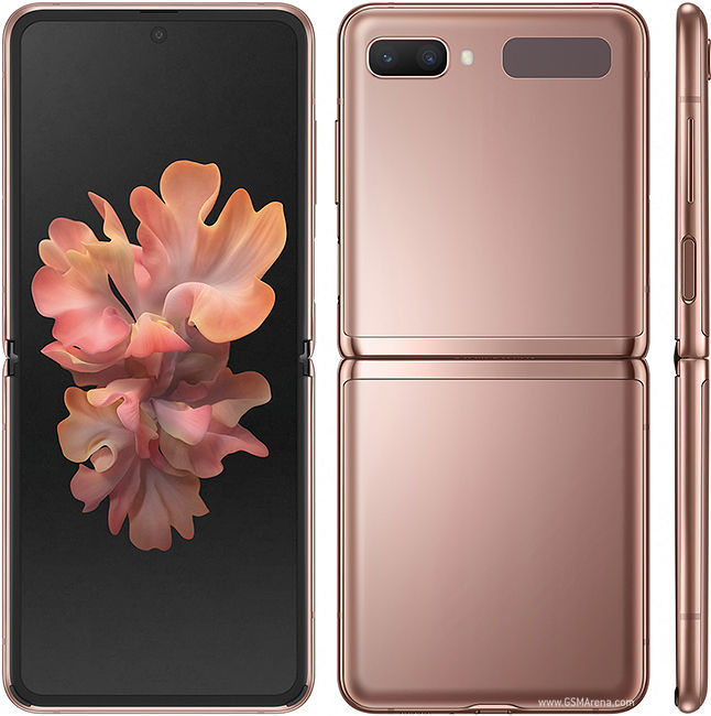 Foldable phone displayed open and closed. Samsung with flower wallpaper and Vescar.