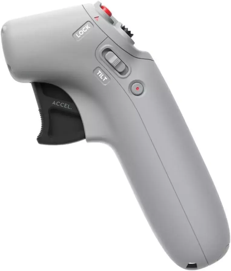 Gray drone controller with buttons and switch for flight control, Vescar.