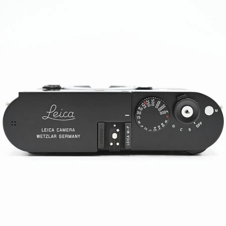 Black Leica M10-P camera, Leica Camera, Made in Germany, top view, photography equipment.