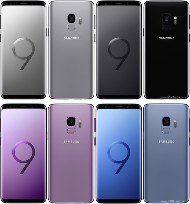 Nine Samsung Galaxy phones with various colors displayed, with Samsung branding