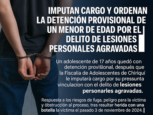 Adolescente de 17 años con detención provisional por agredir a joven con una botella en David