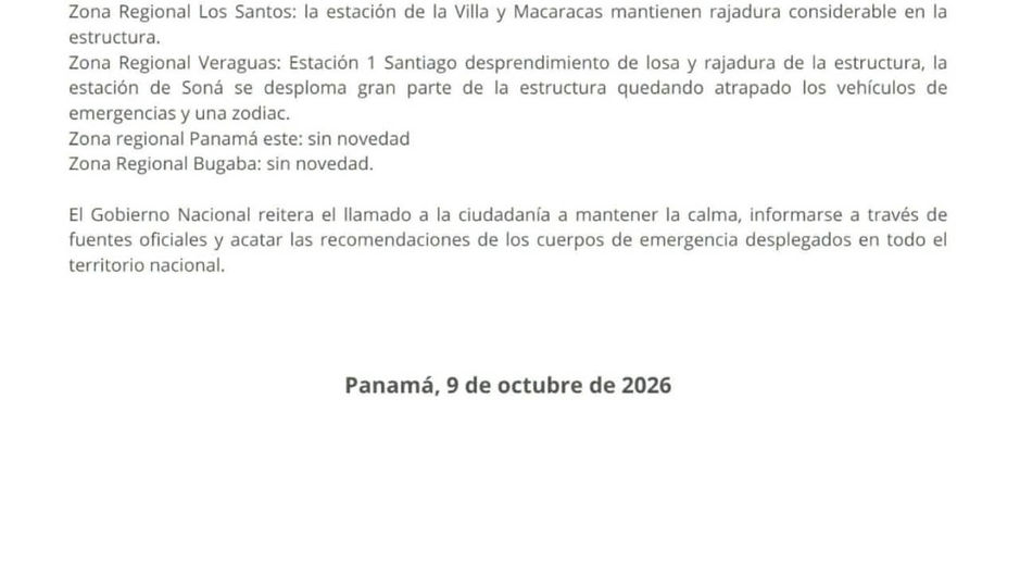 Terremoto en Panamá: SINAPROC reporta más de 47 réplicas y daños en escuelas de Chiriquí