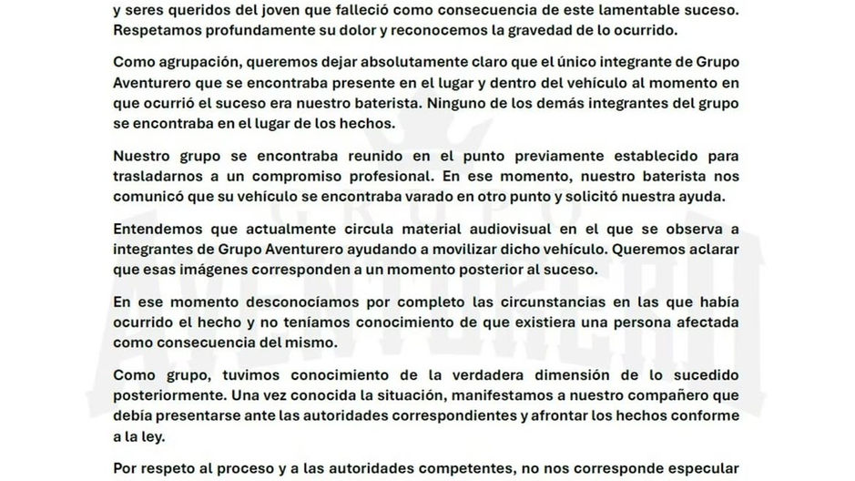 Grupo Aventurero rompe el silencio tras caso Amer Khadaj: aclara qué sabía y cuándo conoció lo ocurrido