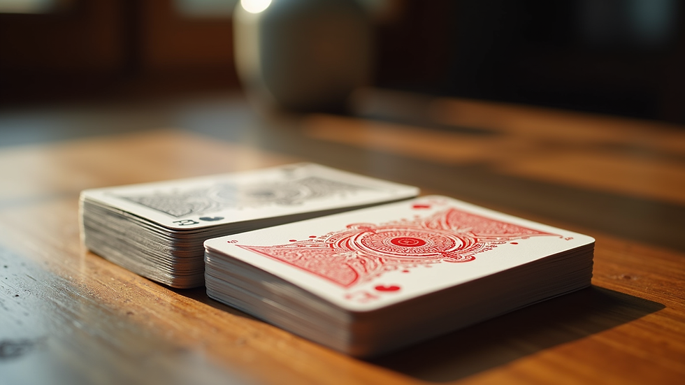 Close-up view of a Hanafuda card deck on a wooden table