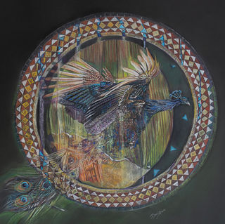"New Dawn" captures the essence a fresh beginning and the promise of a brighter future. The peacock, depicted as a phoenix, emerges from a cracked egg, symbolizing the dawn of a new era and the resilience of the spirit.
Sacred triangles within the circle and vertical lines represent the eternal cycles of creation and transformation. "New Dawn" serves as a powerful reminder of the beauty in rebirth and the limitless potential that accompanies each new beginning.