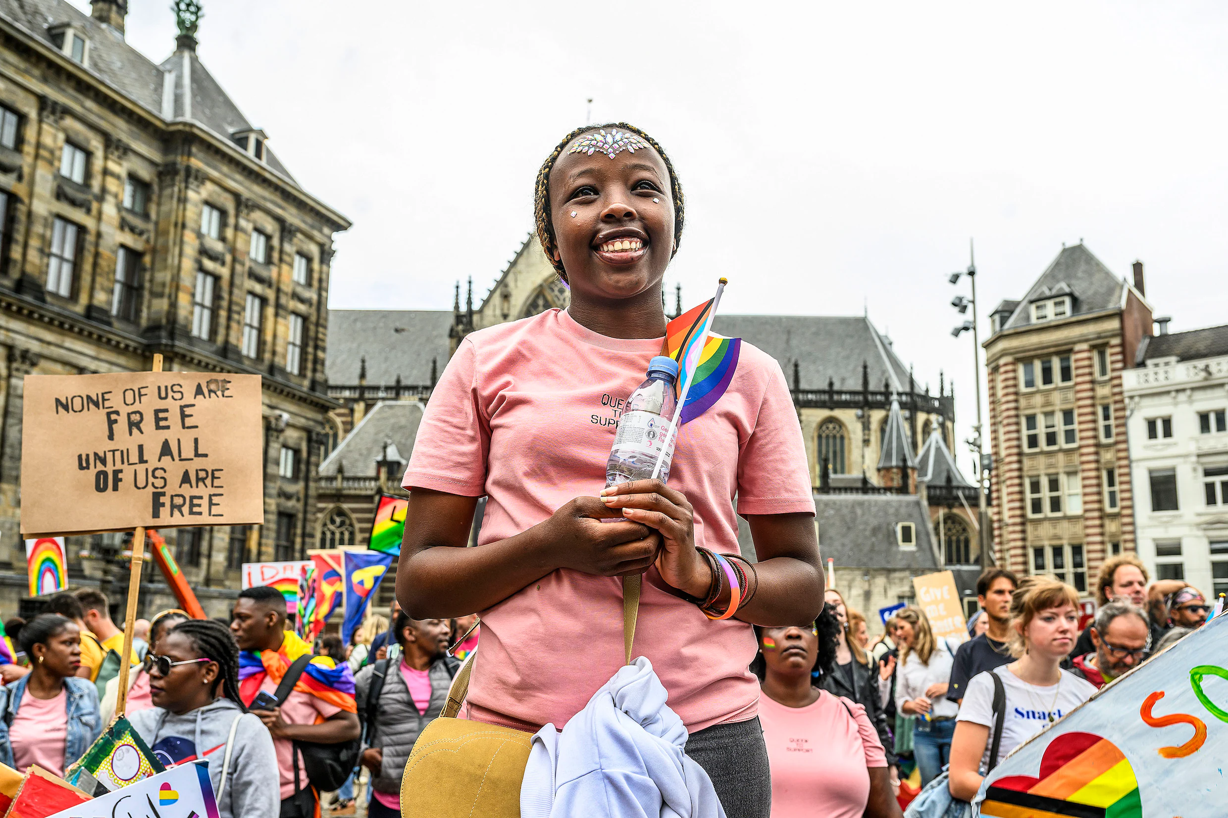 Queer activist on Dam Square during a gay demonstration in Amsterdam