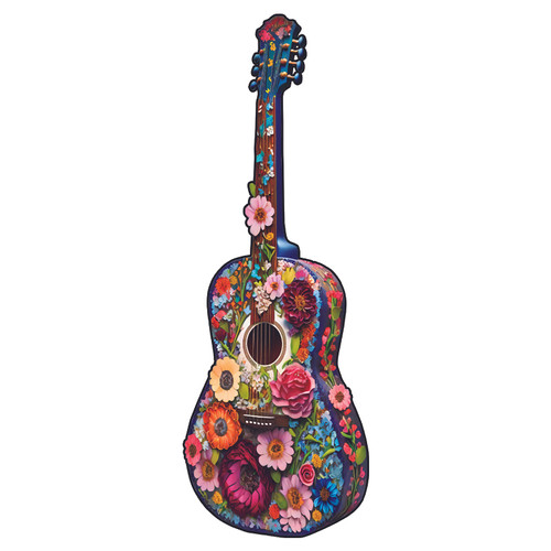アート・デザイン・音楽 LA CAFFETTIERA E PULCINELLA Riccardo Floral Melody: Unique Wooden Guitar Puzzle | Enchantia Gifts