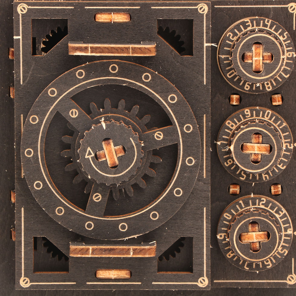 Thumbnail: Learn & Play: Wooden Secret Safe Puzzle.  Close-up of the combination lock, perfect for exploring mechanics & problem solving