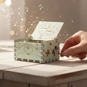 Personalized mint wooden music box for couples. Custom engraved heart design & hand-crank melody. Unique gift.