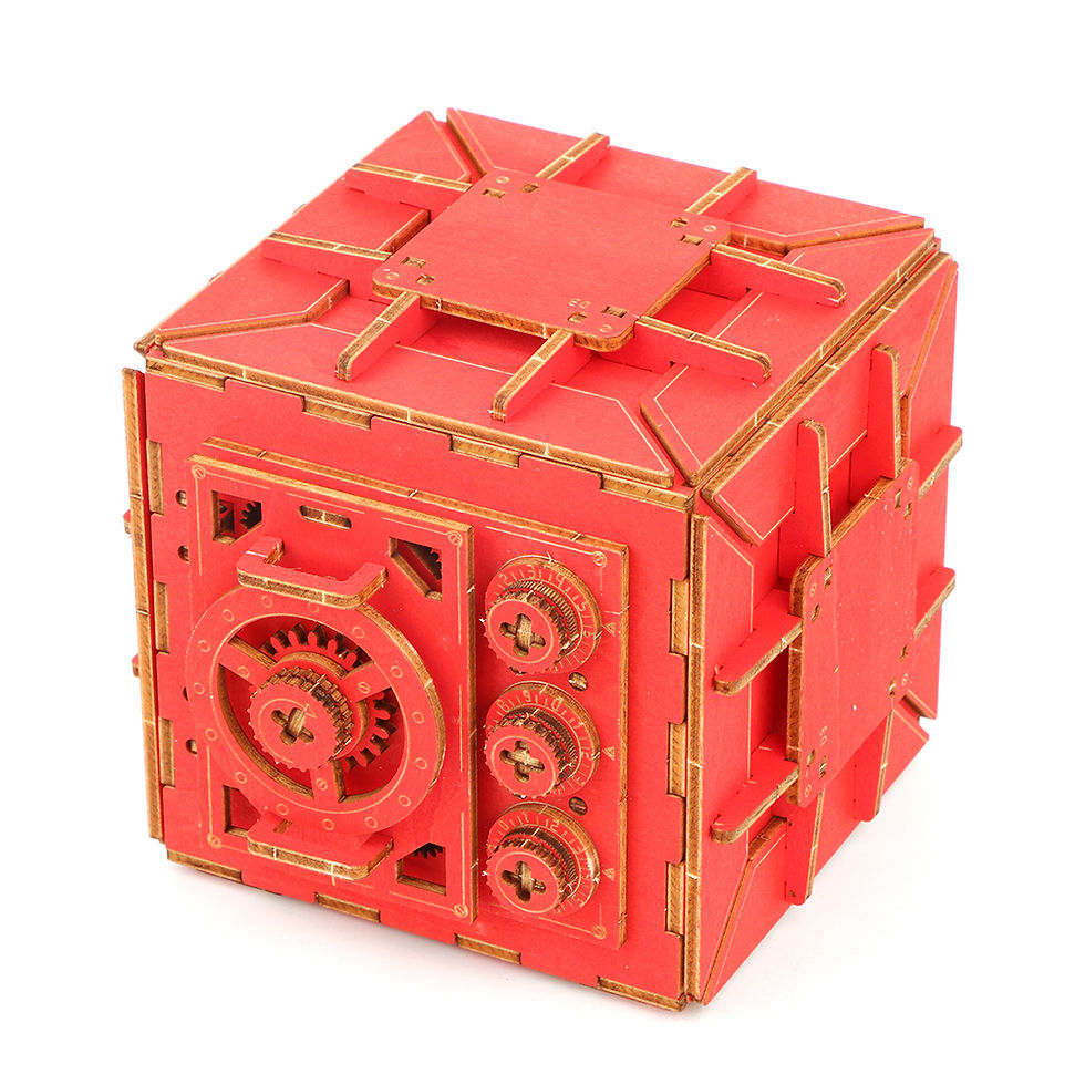 Thumbnail: Bold & Mysterious: Red Wooden Secret Safe Puzzle.  Intricate design, vibrant color.  A unique and captivating gift. #redsecre