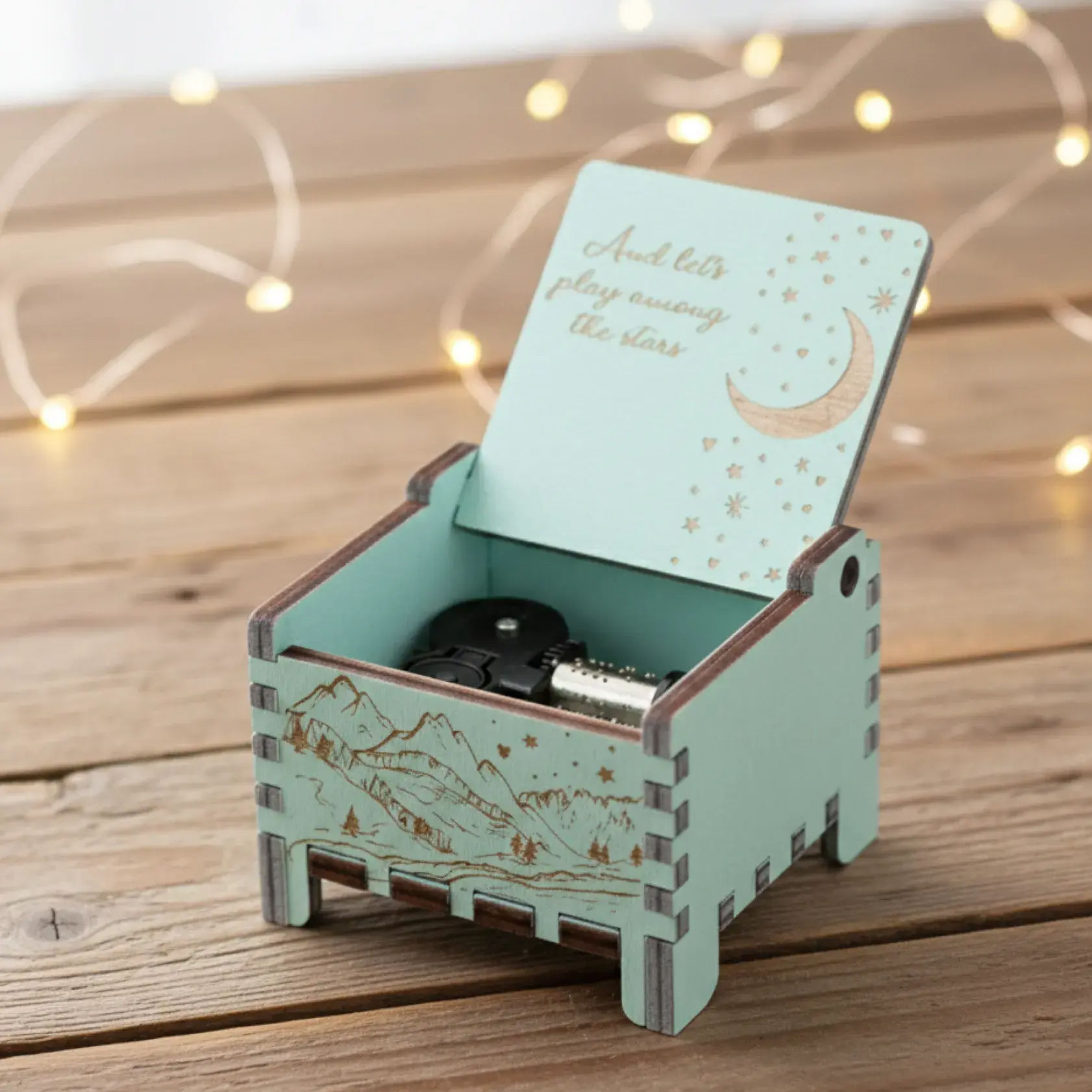 Fly Me To The Moon Wind-Up Music Box – Green & Blue