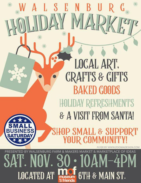 Holiday Market poster featuring local art, crafts, gifts, and Santa visit.