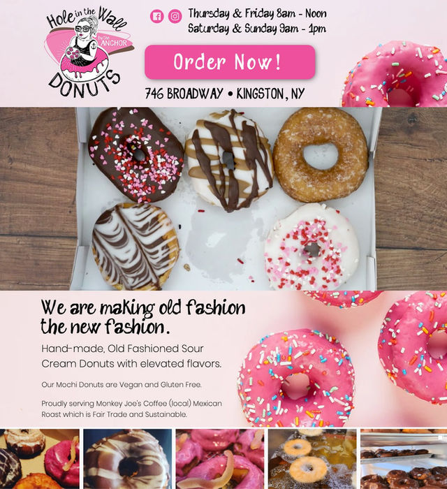 Box of donuts with text: Order Now! We are making old fashion. My Site 5.