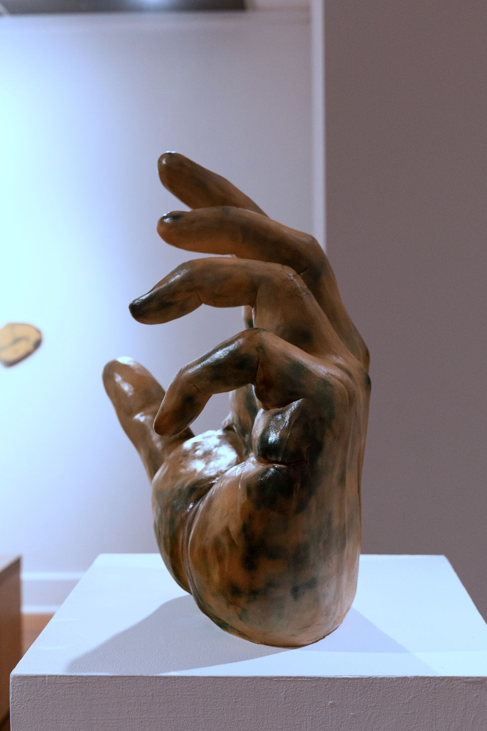 Nightengale I, Sang so sweetly, Earthenware, electric fired to 955°c, cyanotype, rustoleum finish, 2025:2026, 20"x18"x9.5", Right Side View
