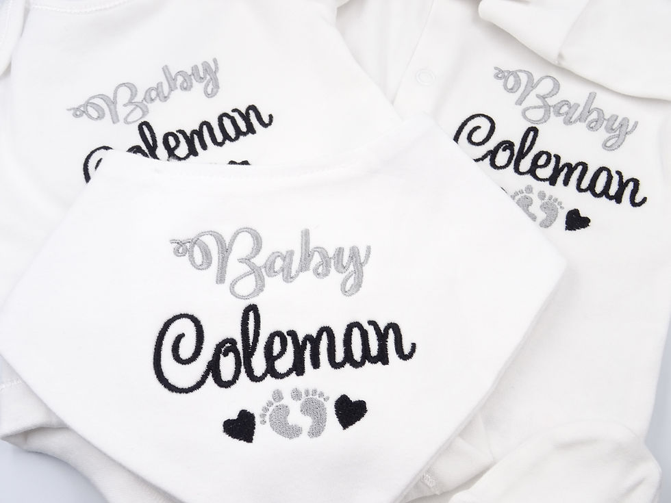 Thumbnail: Personalised Embroidered Unisex Baby Gift Set - Sleepsuit, Vest and Bib