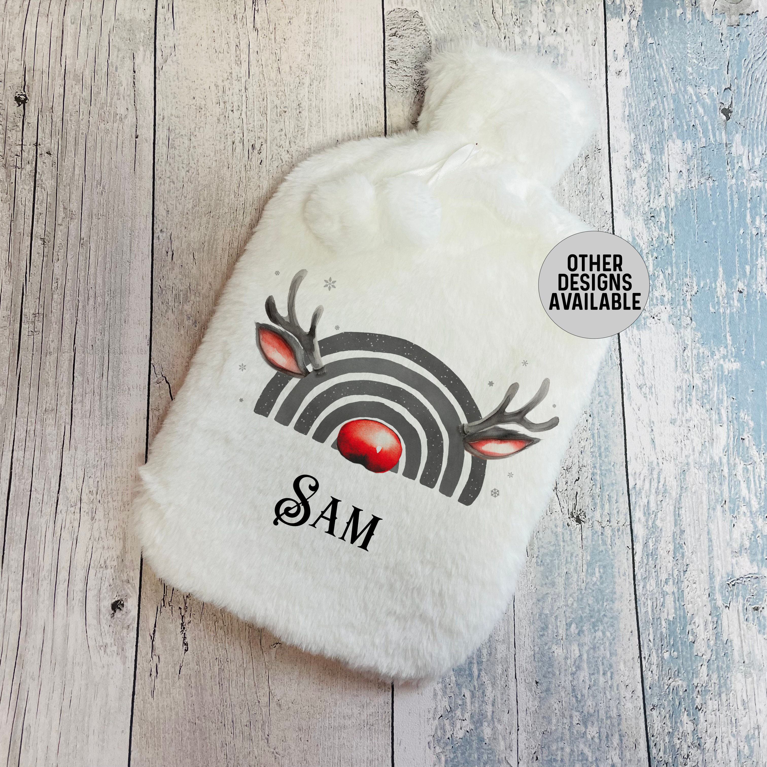 Personalised Reindeer Rainbow Any Name Hot Water Bottle