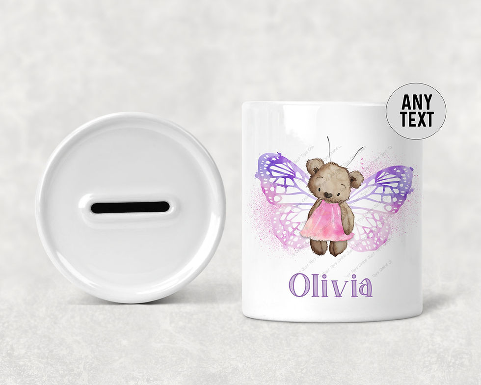 Thumbnail: Personalised Butterfly Teddy Bear Ceramic Money Box