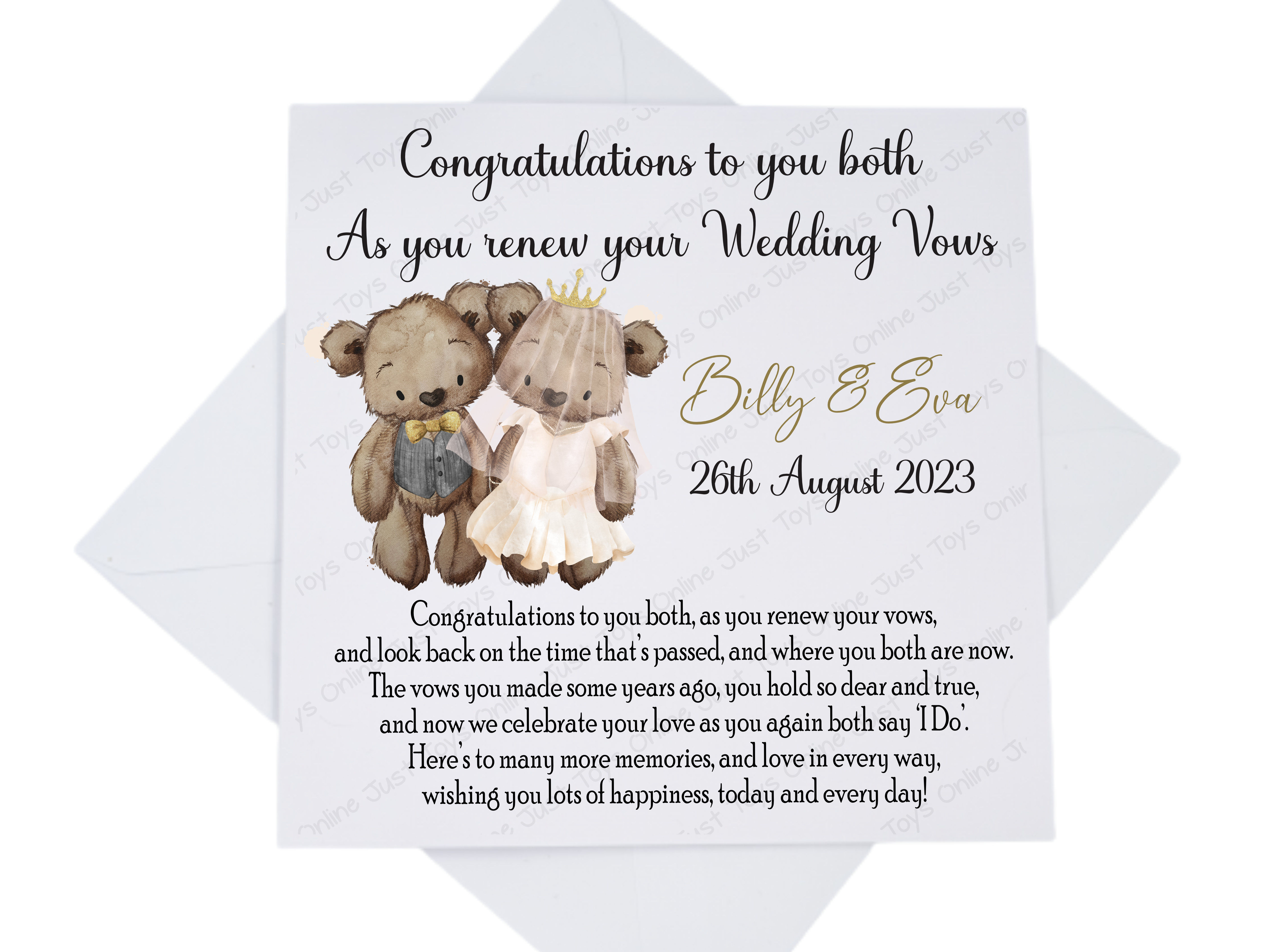 Teddy Bear Bride and Groom Personalised Wedding Vow Renewal Poem Card