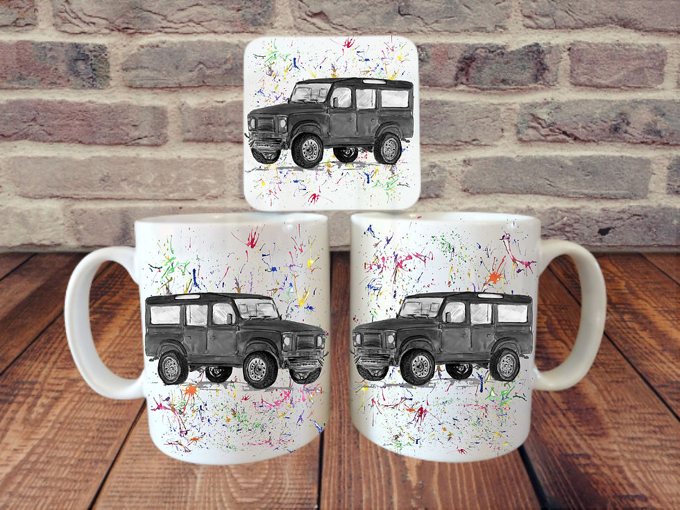 Watercolour Black Land Rover 4x4 Mug or Coaster - Can be Persona