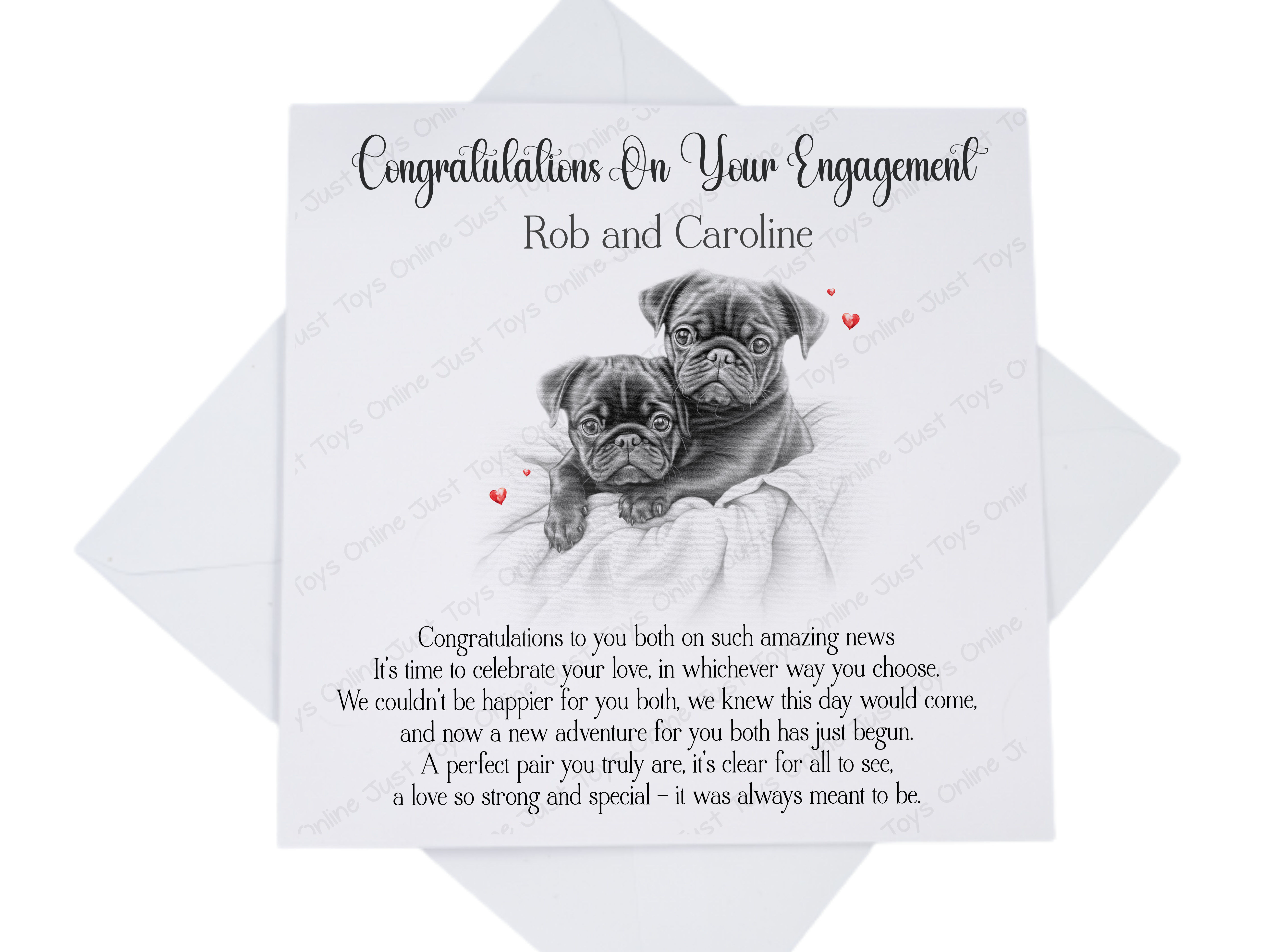 Sketchy Pugs Dog Personalised Congratulations on your Engagement Poem Verse Card
