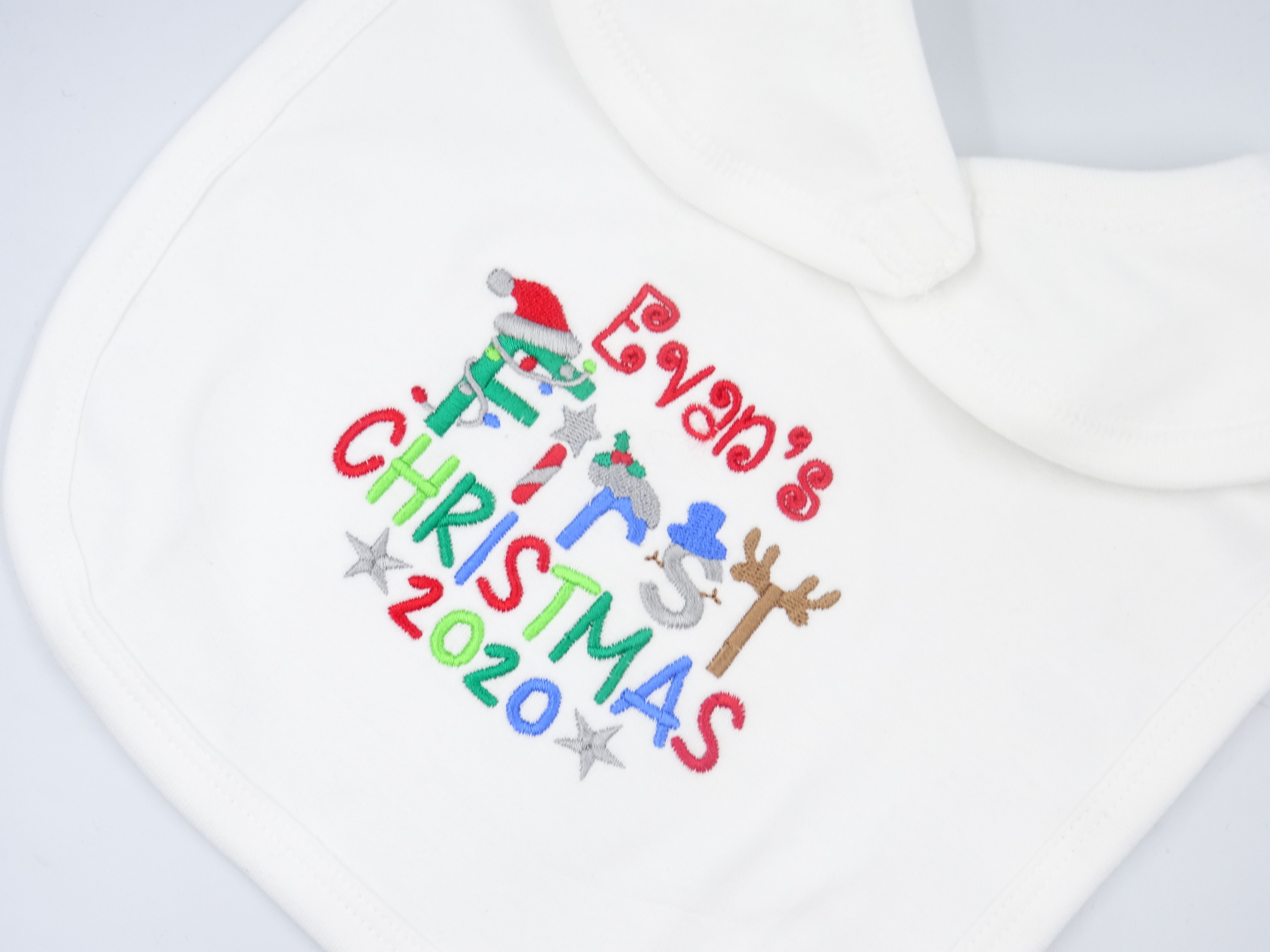 Personalised Name's First Christmas baby bib - add any name and year