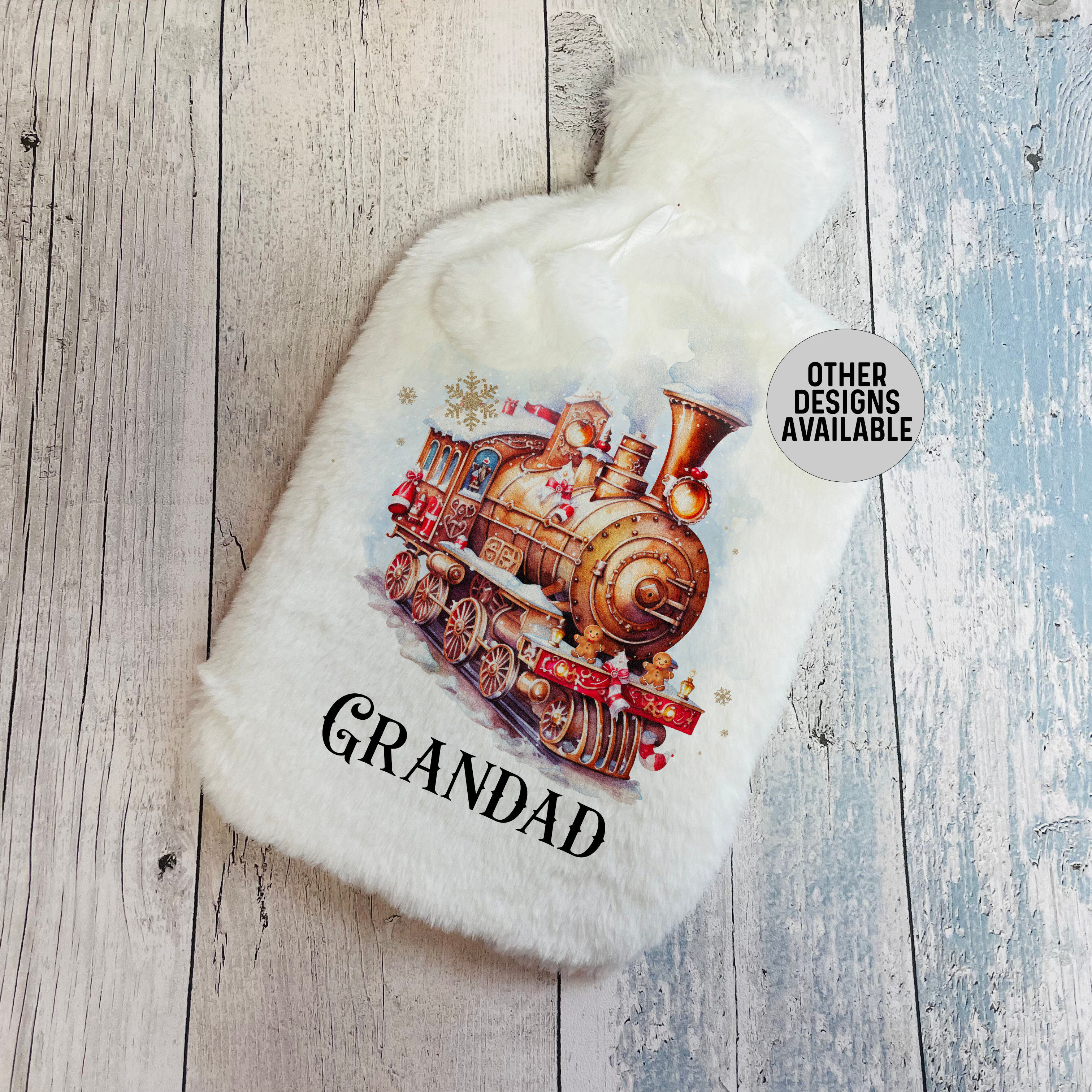 Personalised Christmas Gingerbread Train Hot Water Bottle