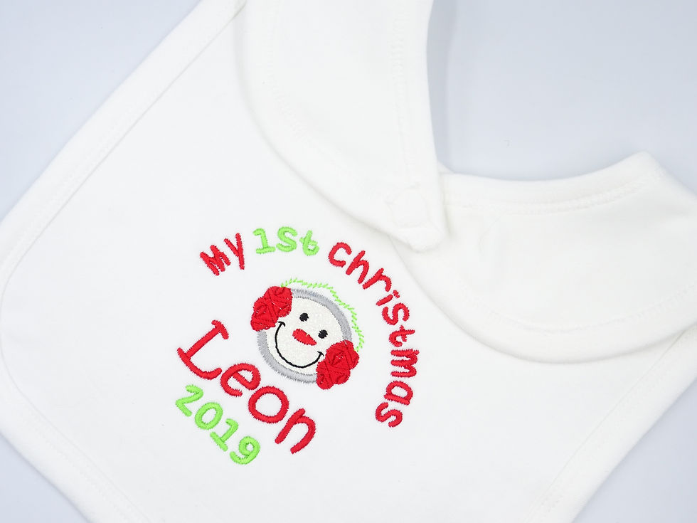 Personalised My 1st Christmas with Snowman Applique baby bib - add name and year