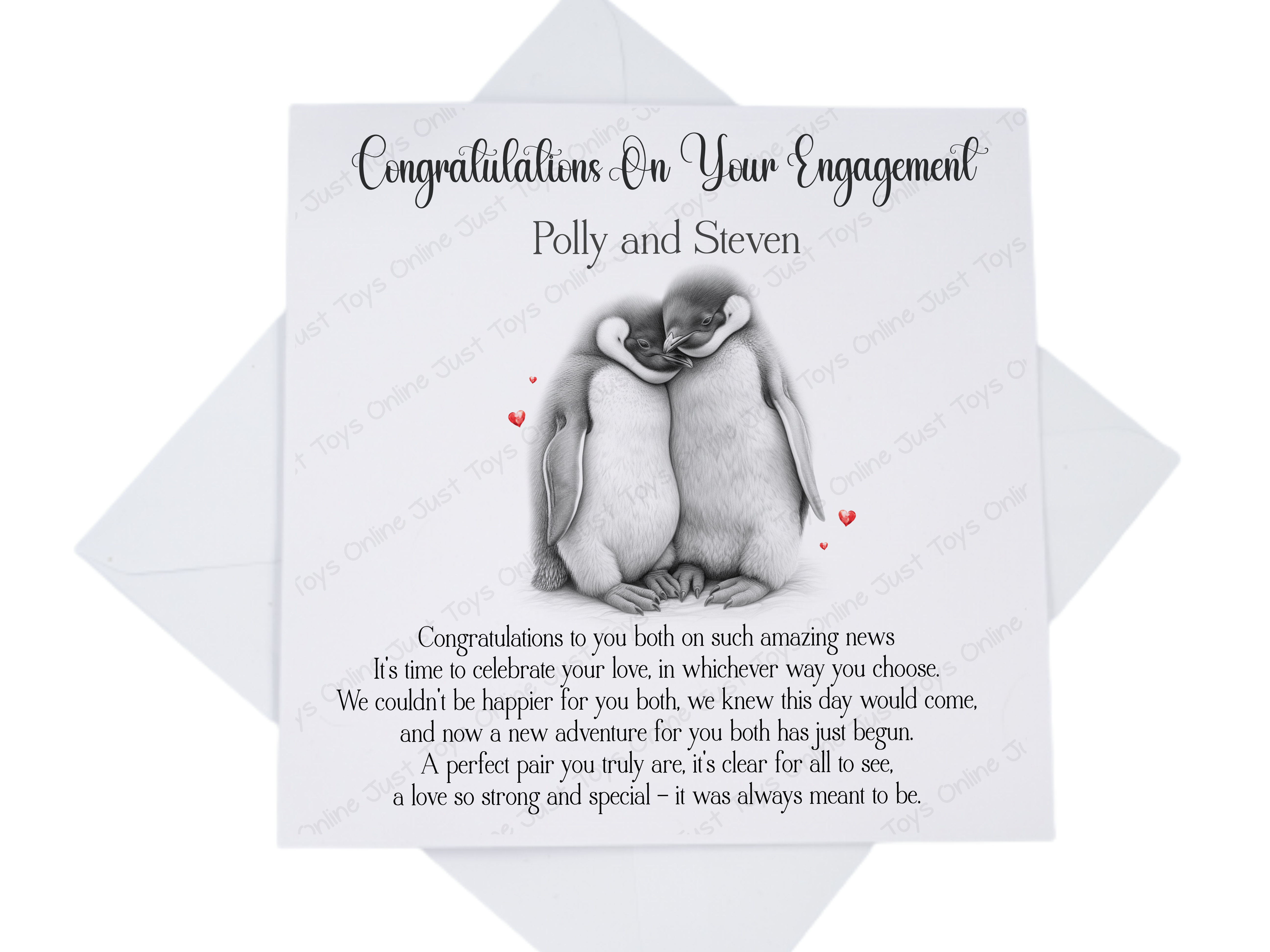 Sketchy Penguins Personalised Congratulations on your Engagement Poem Verse Card