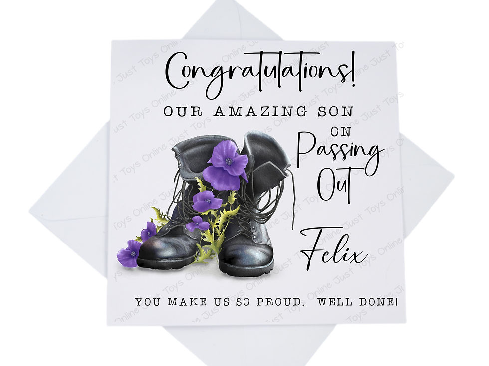Personalised Passing Out Card, Purple Poppy Army Soldier Boots Card