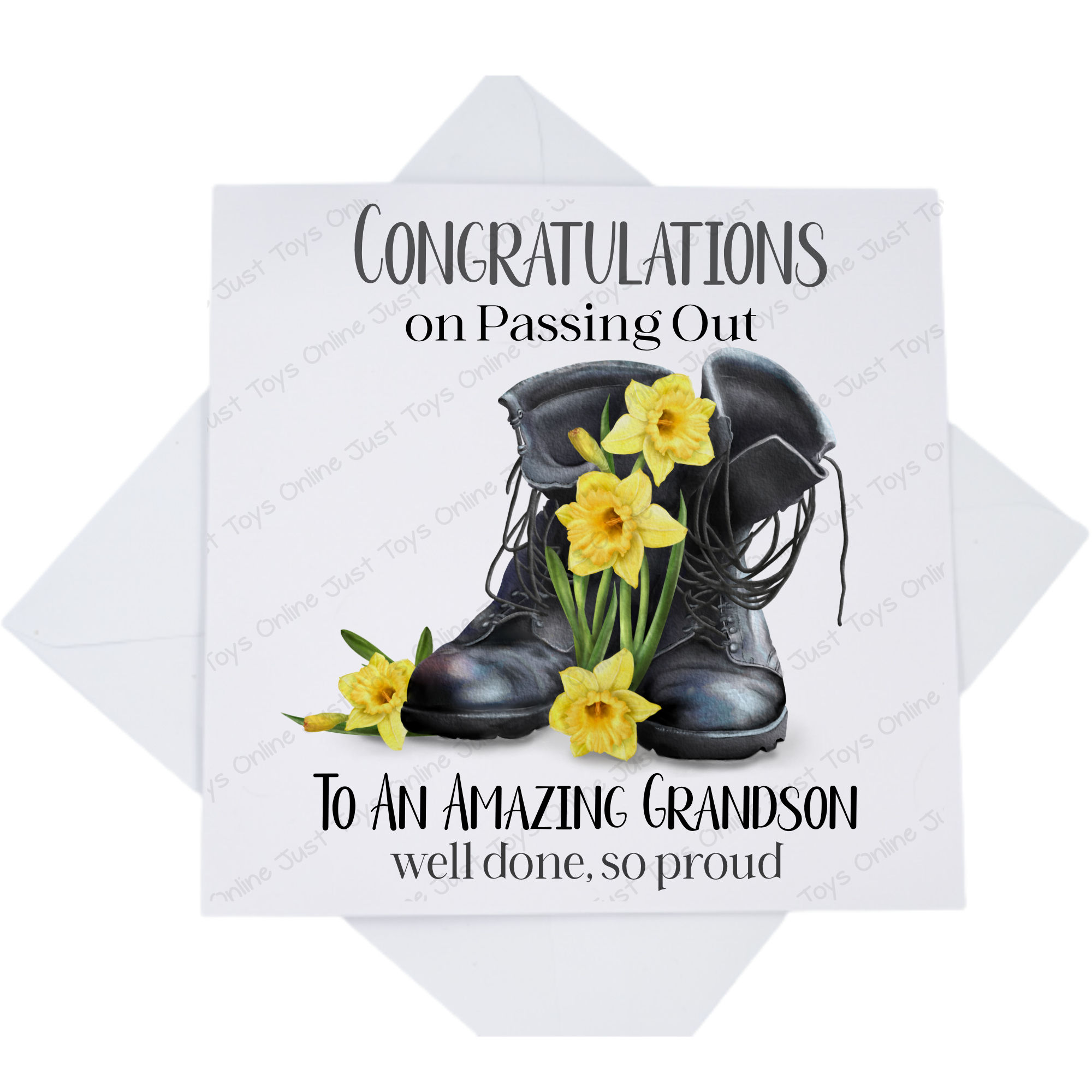 Congratulations on Passing Out Card, Welsh Daffodil Boots Card for Relation