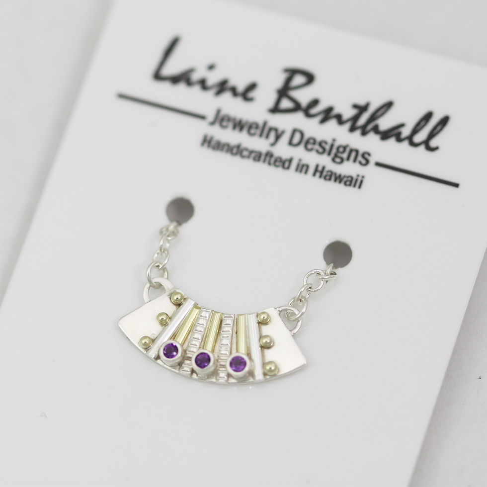 Thumbnail: Striped Totem with 3 Stones Fan Neckpiece with Stone in Sterling Silver & 14k