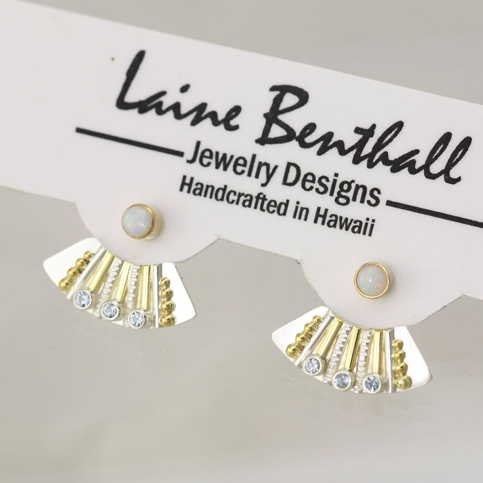 Thumbnail: Striped Totem with 3 Stones Earjackets in Sterling Silver & 14ky Gold