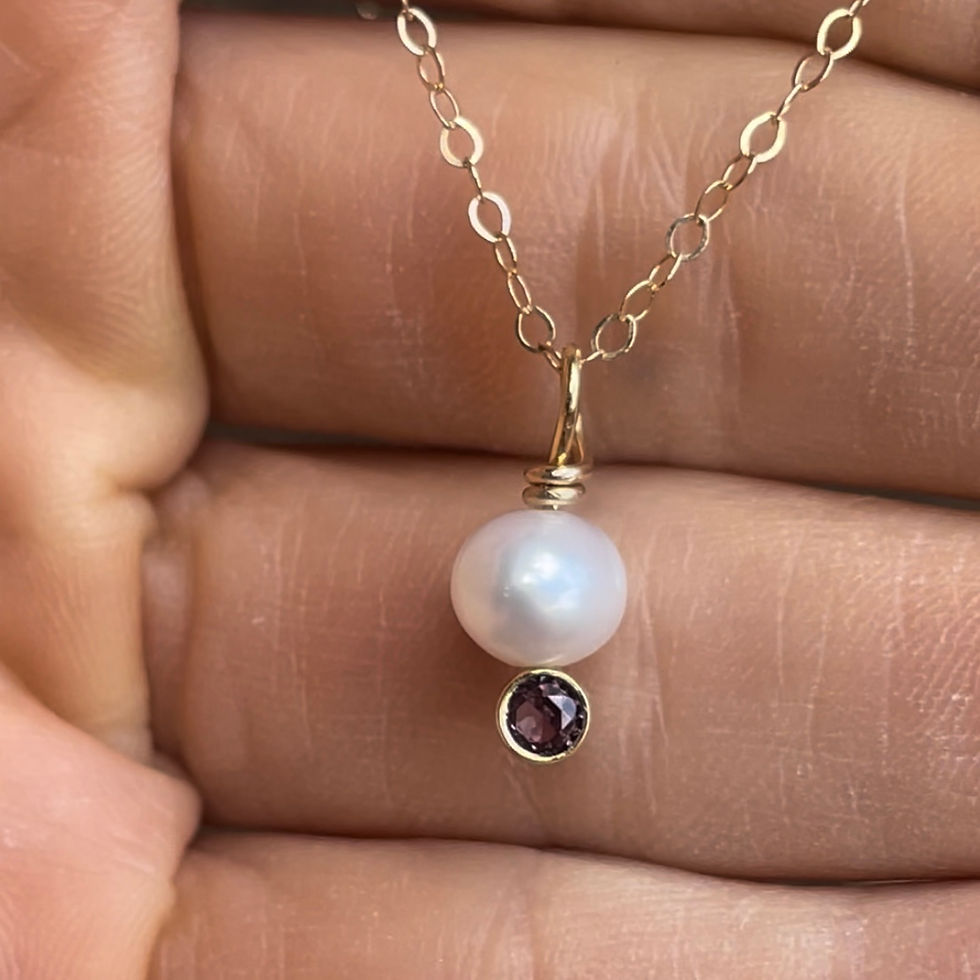 Thumbnail: Pearl Drop Necklace with Birthstone in 14ky Gold