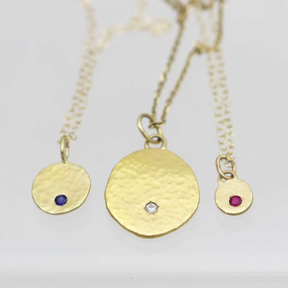 Thumbnail: Hammered Chunk Pendant with Sapphire in 14ky Gold xs