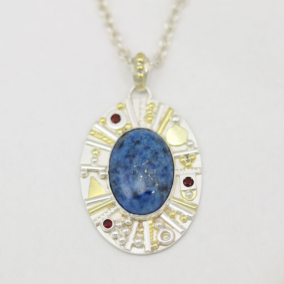 Thumbnail: Oval Cabochon Totem Necklace with Denim Lapis and Garnet in Sterling Silver and