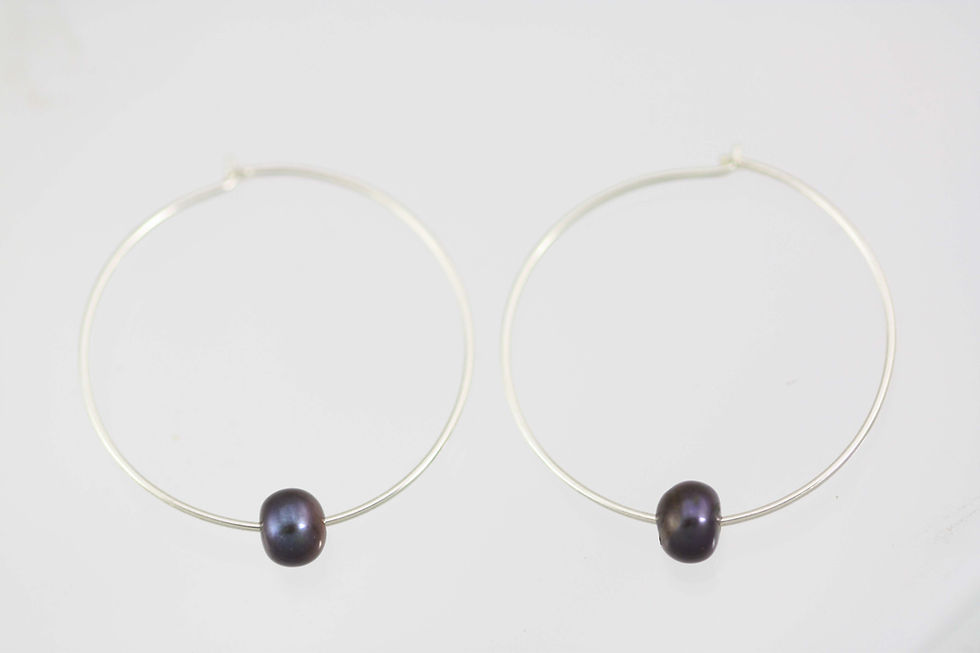 Thumbnail: Floating Pearl Hoops in Sterling Silver