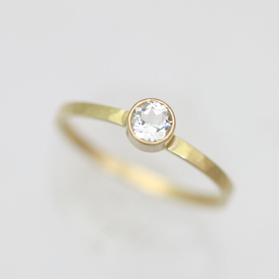Thumbnail: Hammered Birthstone Drop Ring in 14ky Gold