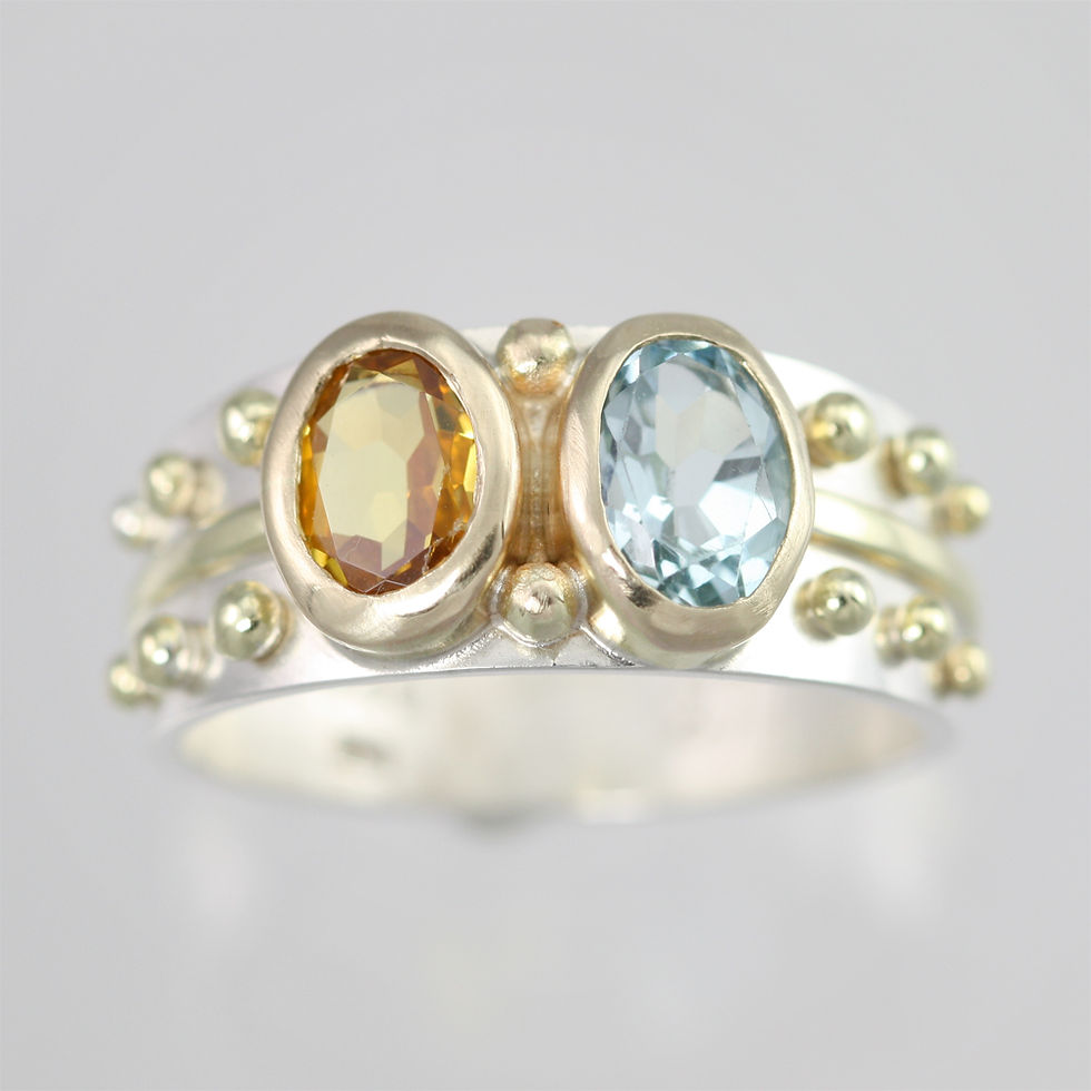 Thumbnail: 2 Stone Oval Wrap Ring in Sterling Silver & 14ky Gold