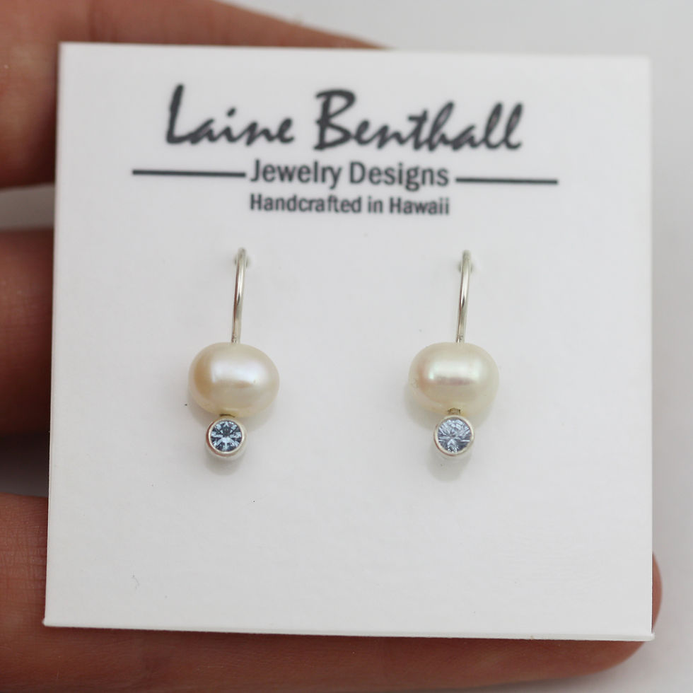 Thumbnail: Pearl Drop Earrings with Birthstone in Sterling Silver
