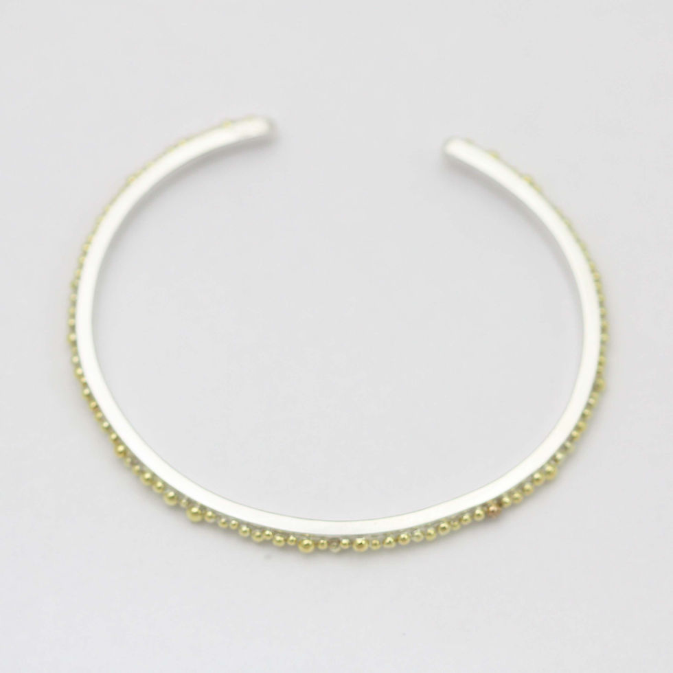 Thumbnail: Gold Ball Halo Cuff Bracelet in 14ky Gold & Sterling Silver