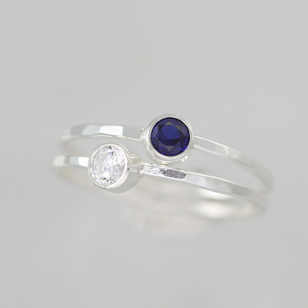Thumbnail: Hammered Birthstone Drop Stacking Ring in Sterling Silver
